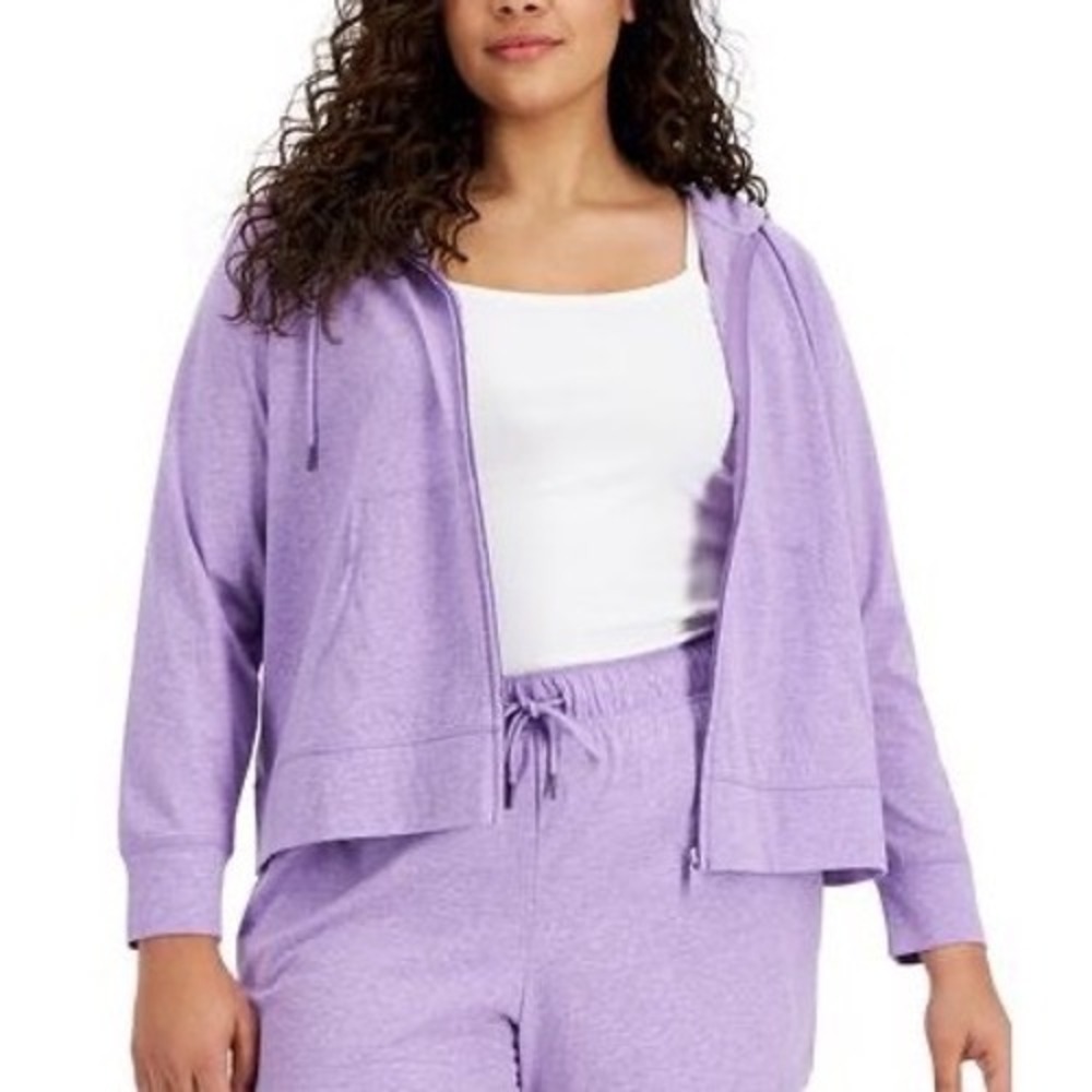 Ideology Hooded Jacket Women 1X Plus Full-Zip Purple Athleisure Excellent